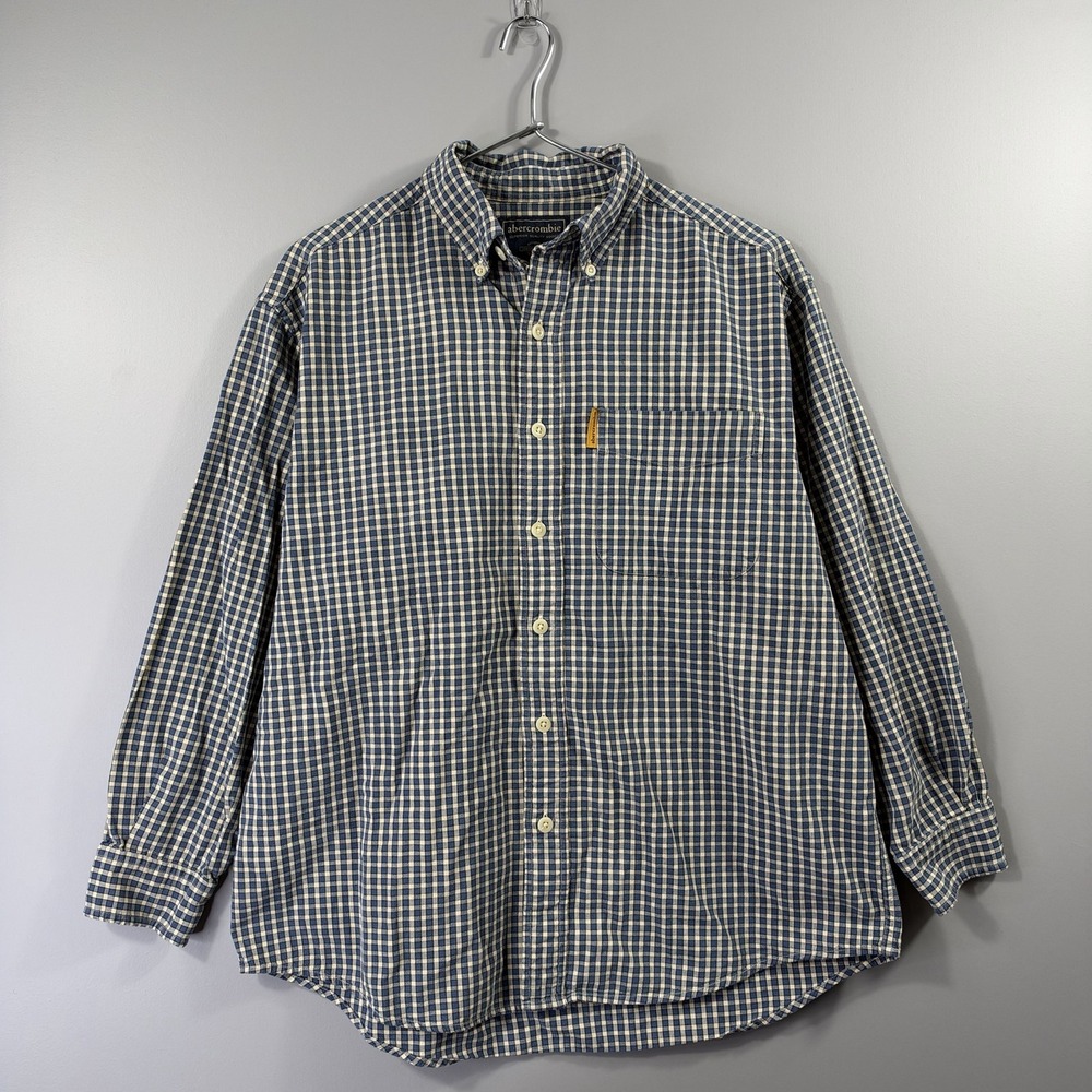 Abercrombie Shirt Mens Large Blue Check Long Sleeve Button Down Cotton Casual